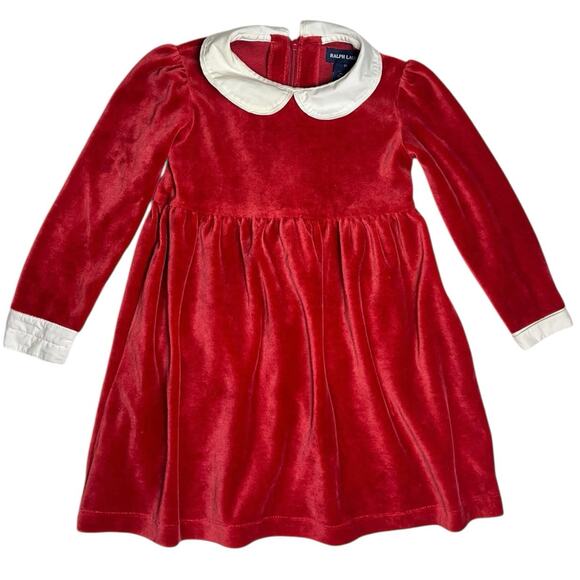 Ralph Lauren Vintage 90s Red Velvet Peter Pan Collar Dress - Picture 1 of 3